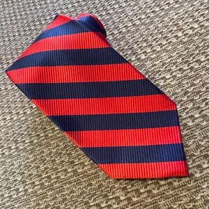 Paul Fredrick Silk Tie Red‎ Blue Repp Stripe 3.5x64 Executive Preppy Old Money